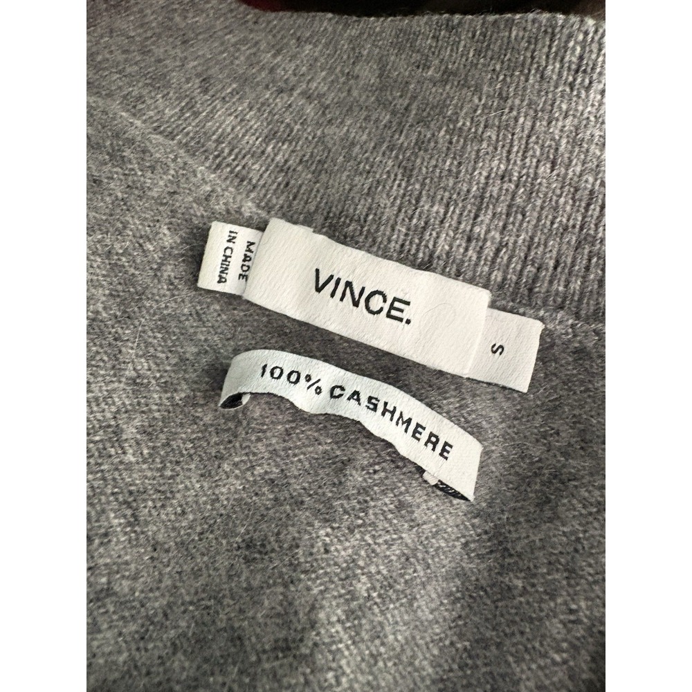 Women's Vince 100% Cashmere Pointelle Trim V-Neck Sweater top Gray Size Small - Picture 3 of 5
